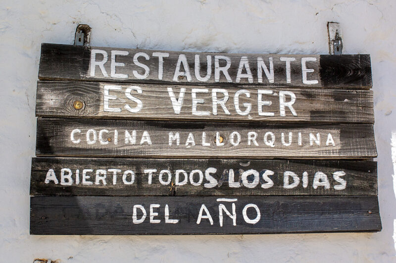 Sign at Es Verger restaurant